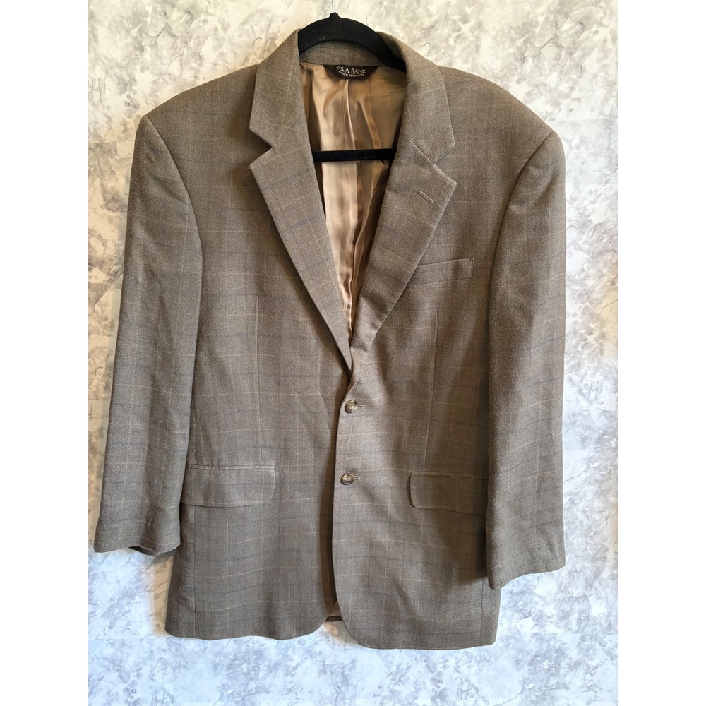 Jos. A. Bank 39R Sport Coat‎ Blazer Wool Silk Brown Windowpane